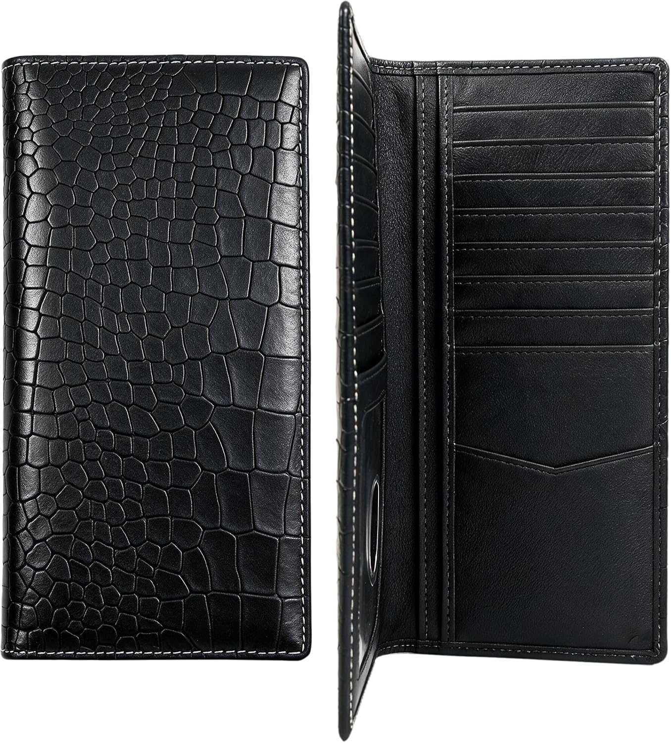 Mens Long Wallet (Black Crocodile)
