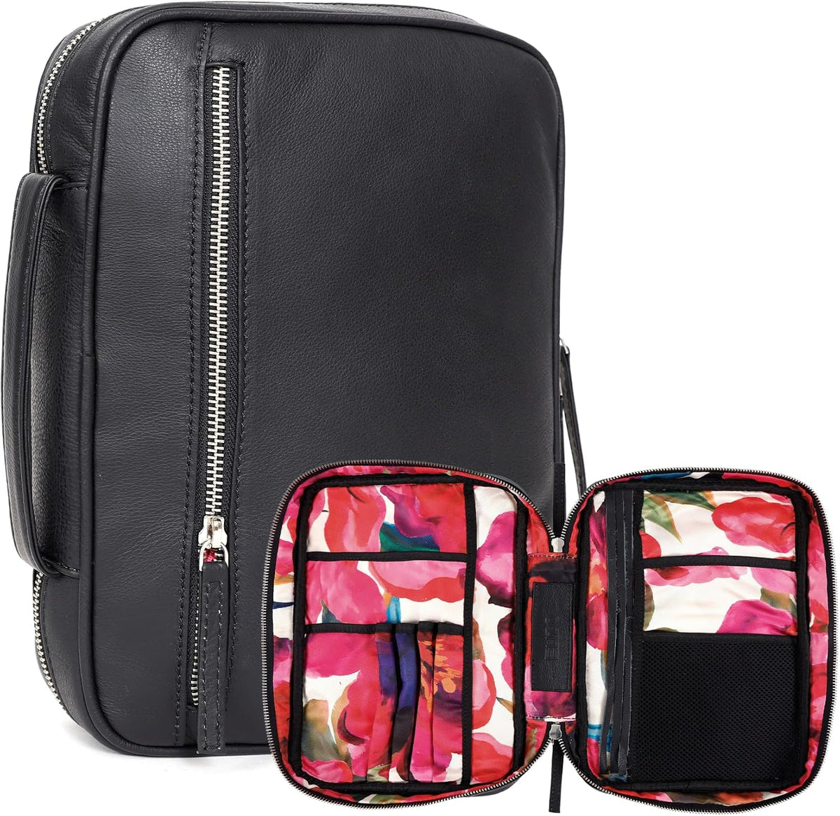 Study Leather Bible Case (Black with Floral Interior)