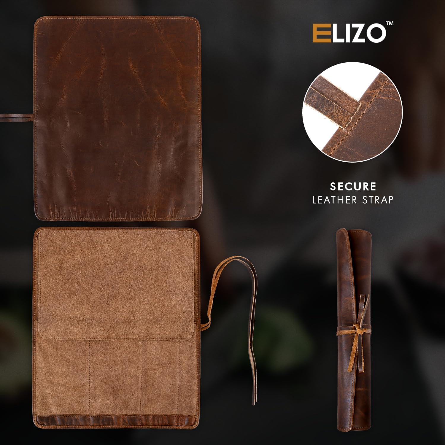 Leather Knife Roll  for Chefs – 4 Slots (Bourbon)