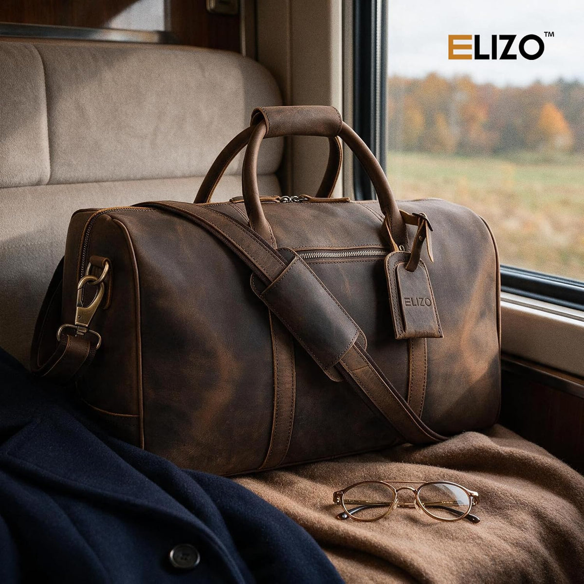 Leather Duffle Bag - Overnight Travel Bag in Crazy Brown