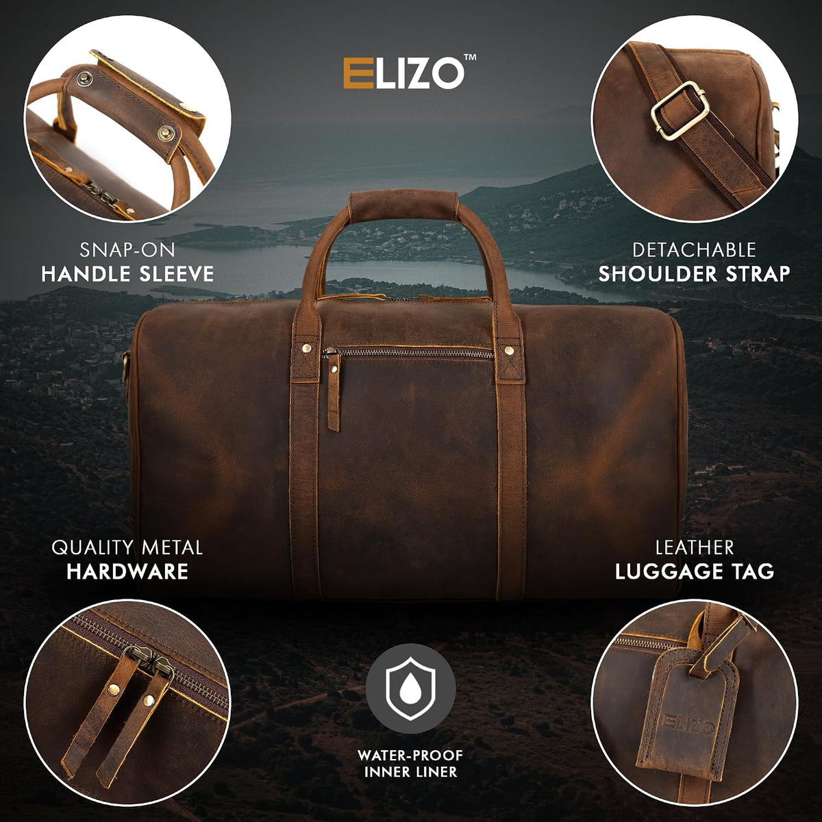 Leather Duffle Bag - Overnight Travel Bag in Crazy Brown