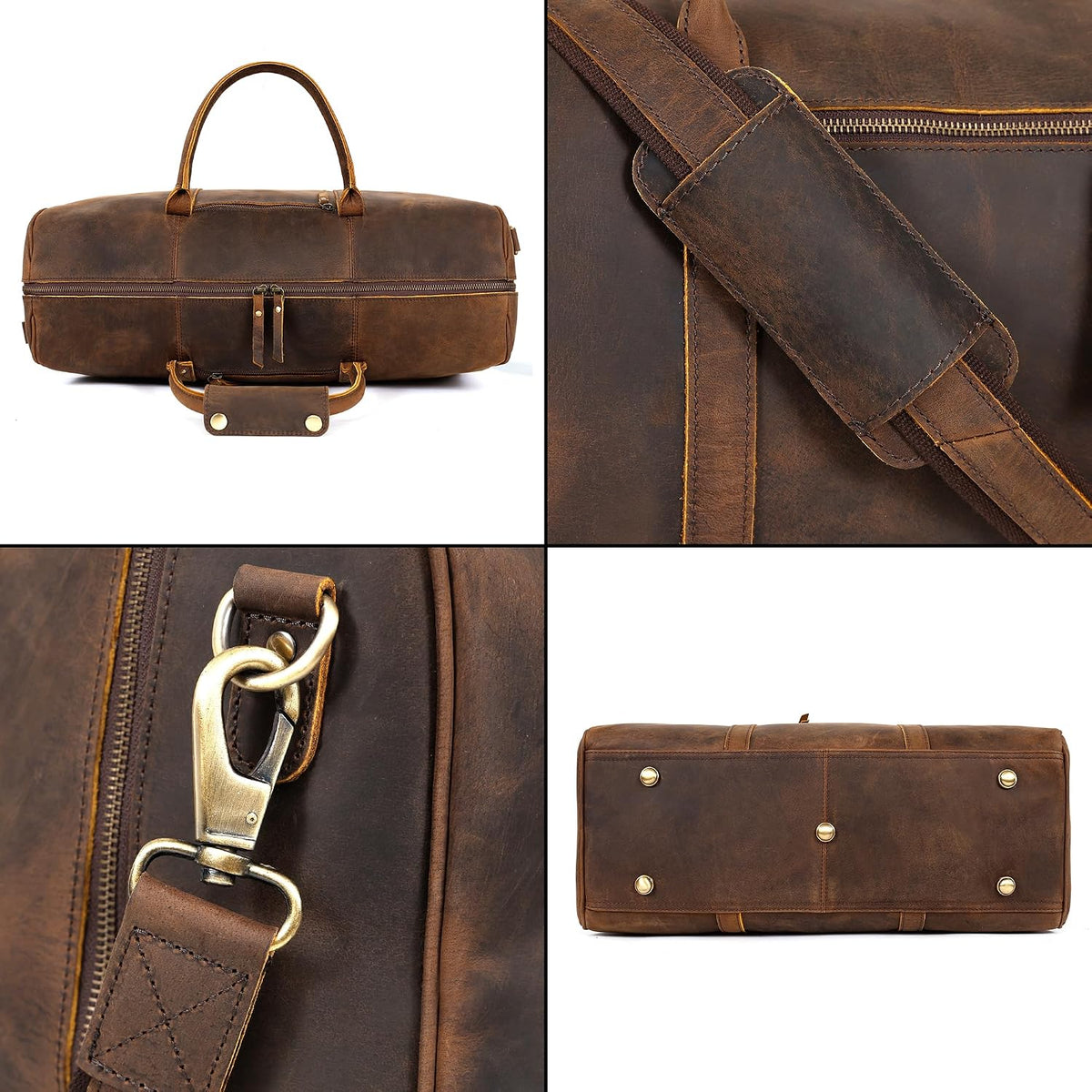Leather Duffle Bag - Overnight Travel Bag in Crazy Brown