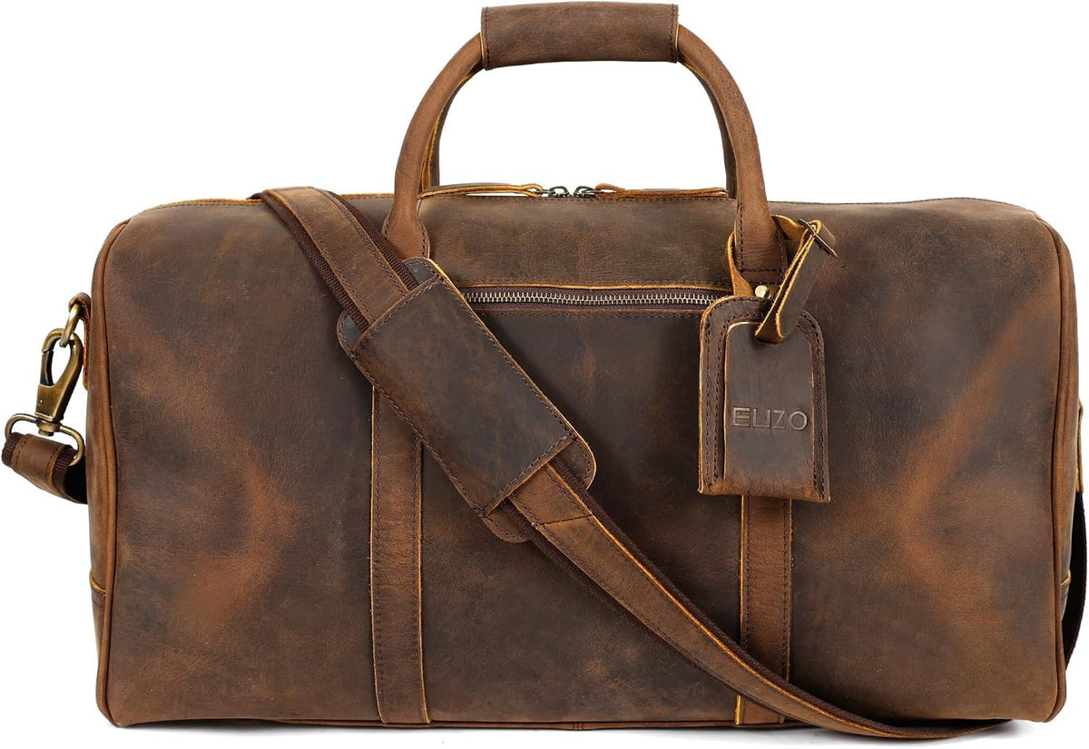 Leather Duffle Bag - Overnight Travel Bag in Crazy Brown