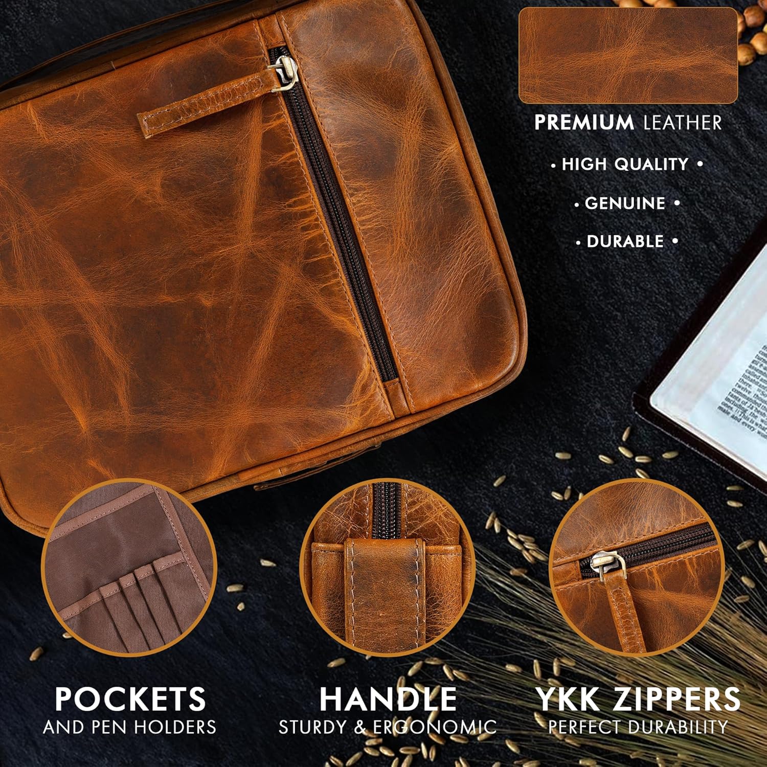 Large Leather Bible Case (Buckskin)