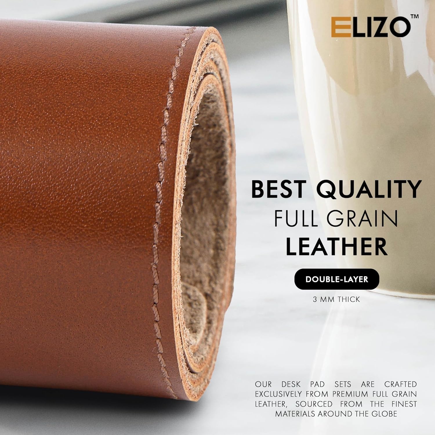 Leather Desk Mat Set (3mm) Double layer (Camel)