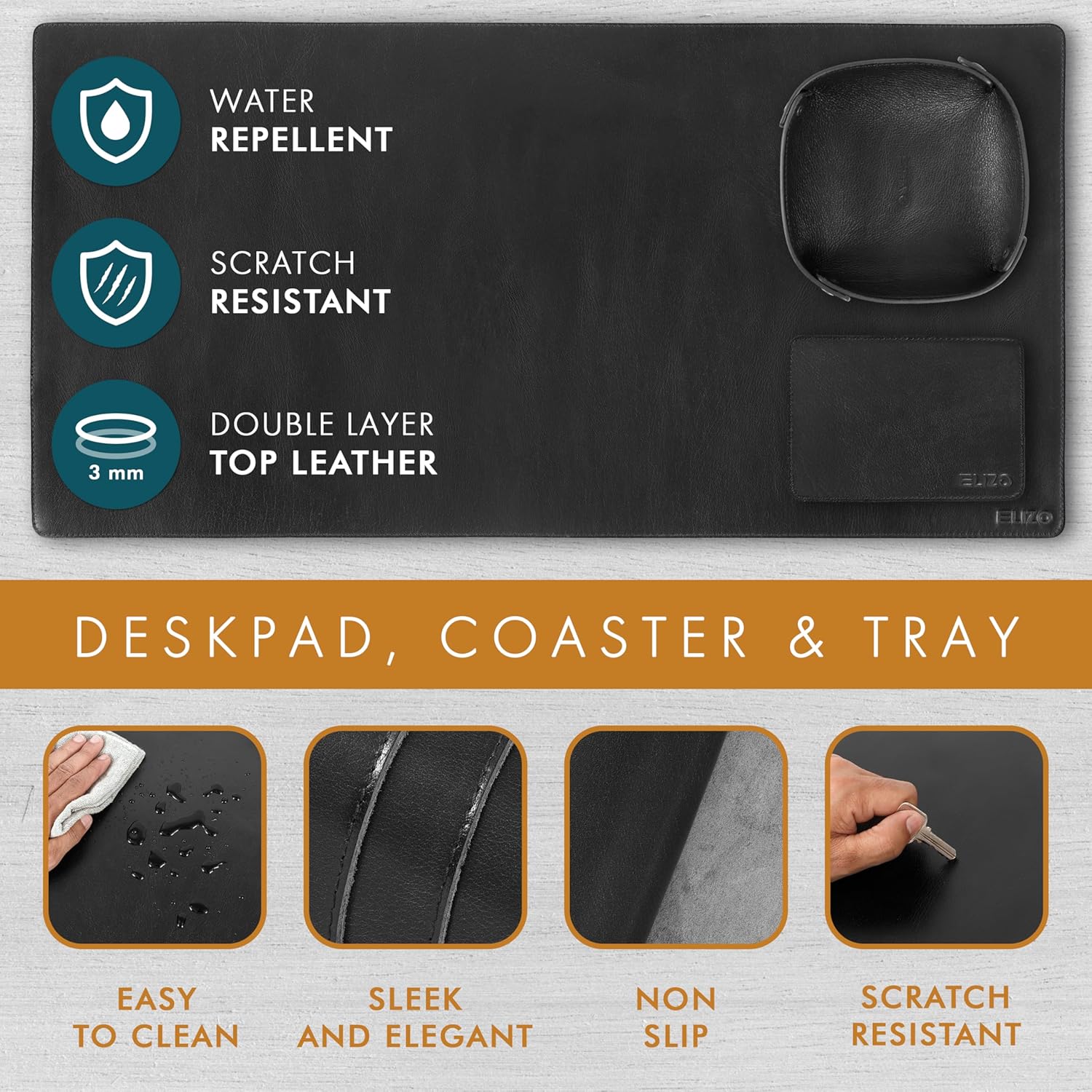 Leather Desk Mat Set (3mm) Double layer (Carbon)