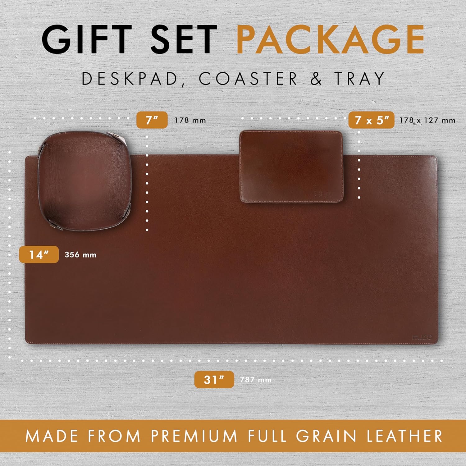 Leather Desk Mat Set (3mm) Double layer (Chestnut)