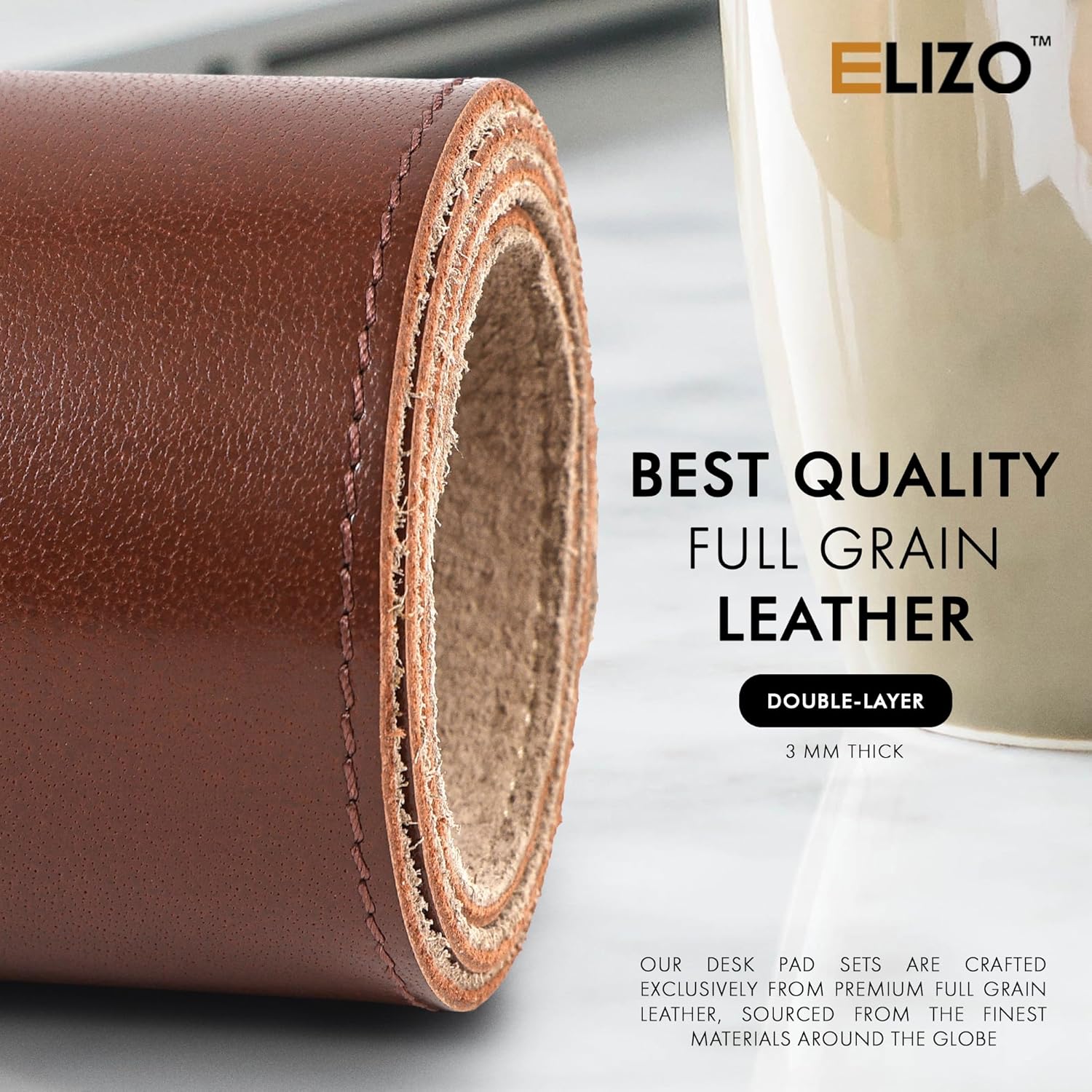 Leather Desk Mat Set (3mm) Double layer (Chestnut)
