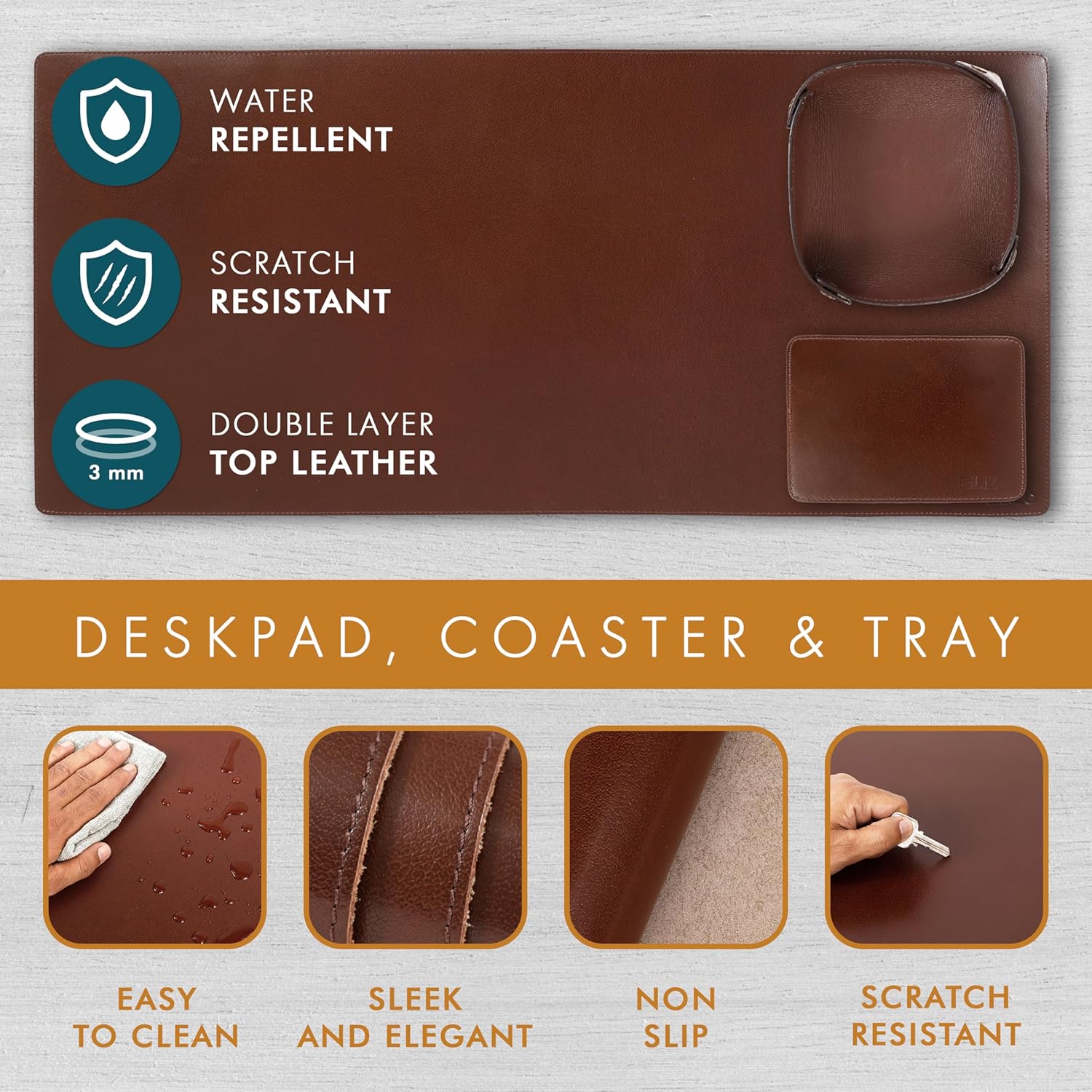 Leather Desk Mat Set (3mm) Double layer (Chestnut)