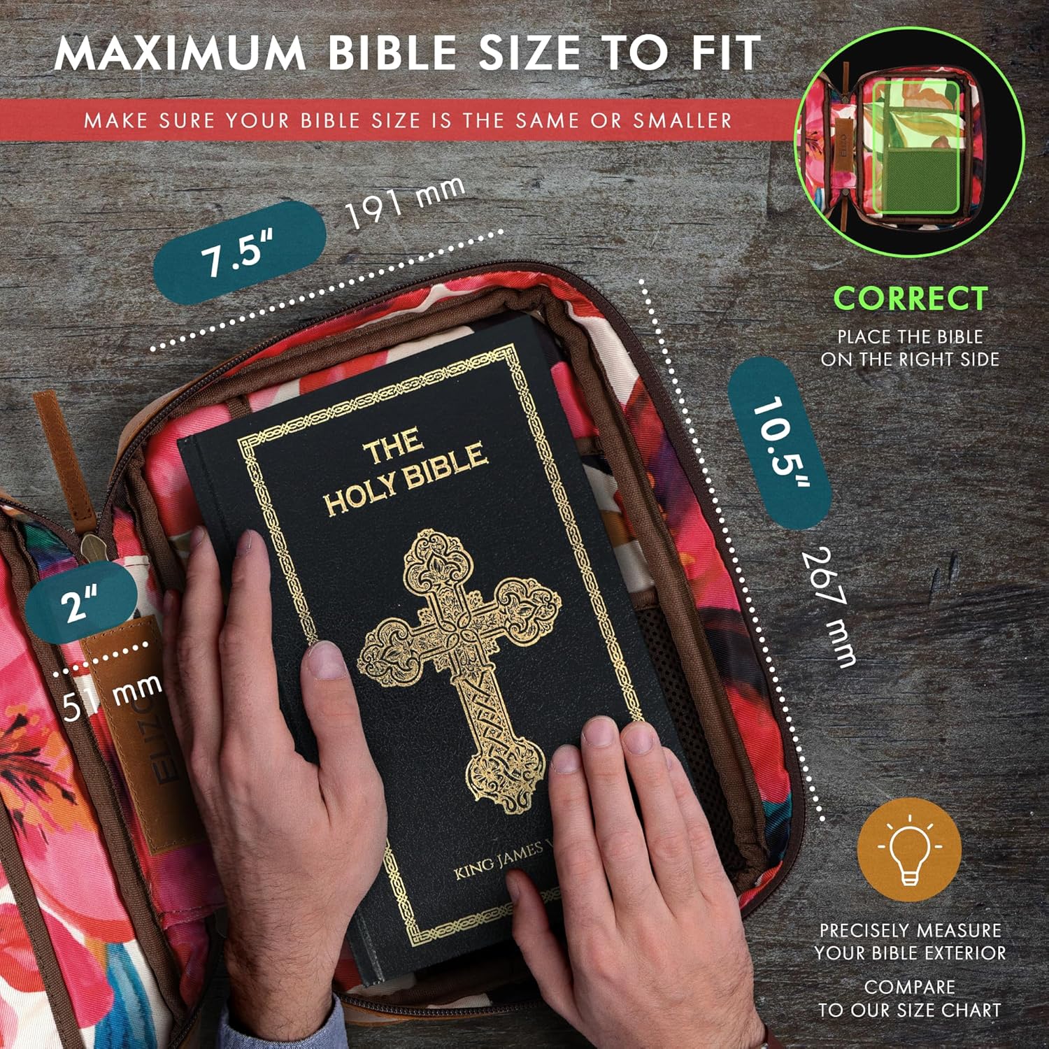 Leather Bible Case (Cognac with Floral Interior)