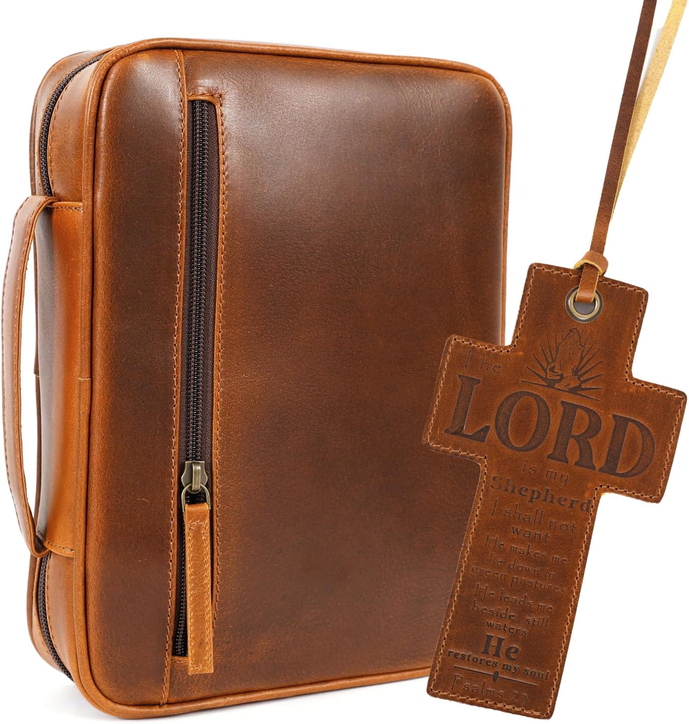 Study Leather Bible Case (Cognac with Flowers)