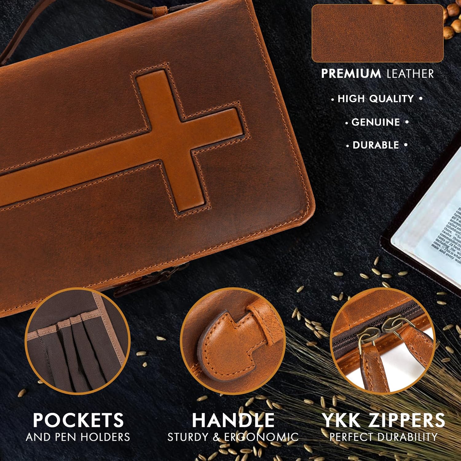Small Leather Bible Case (Cognac/Tan)