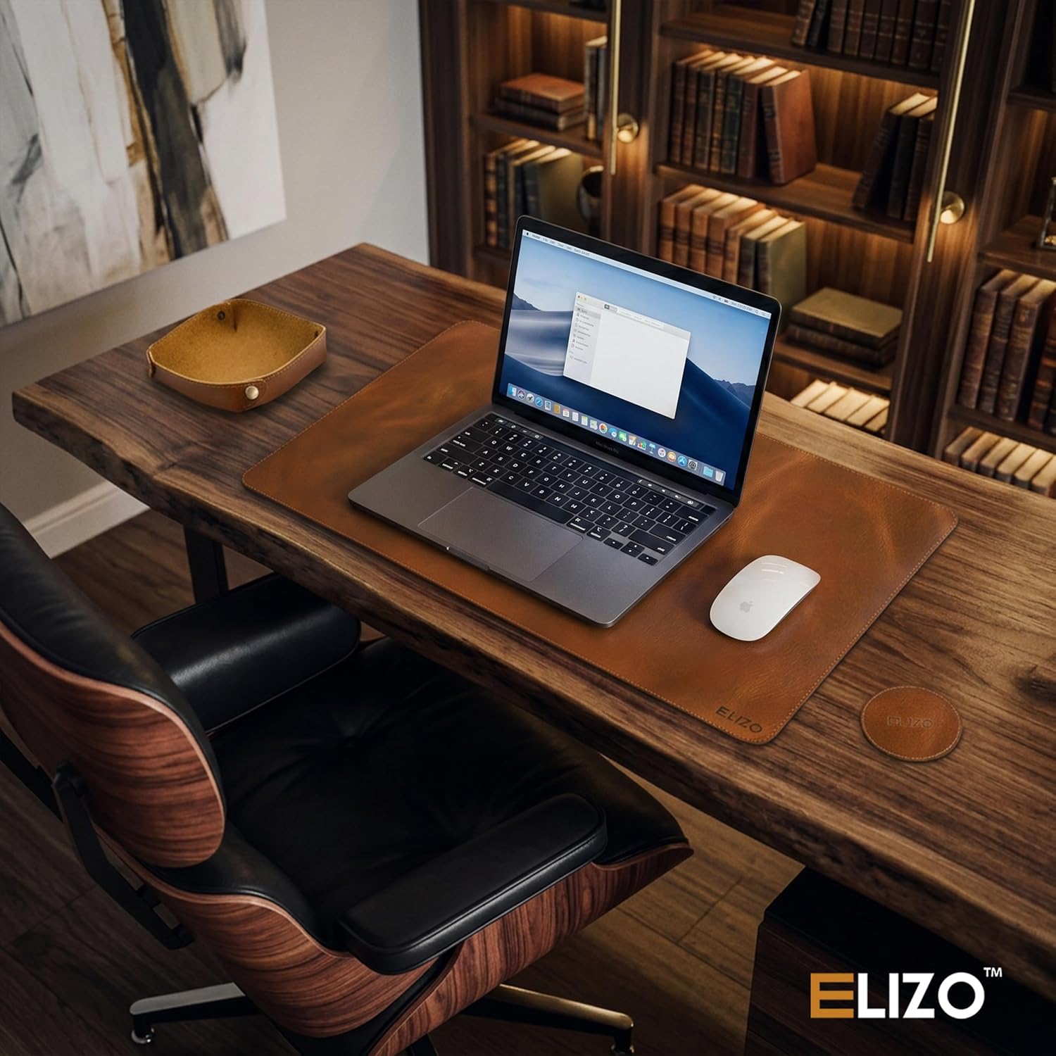 Leather Desk Mat Set (24X14) Single Layer (Cognac)