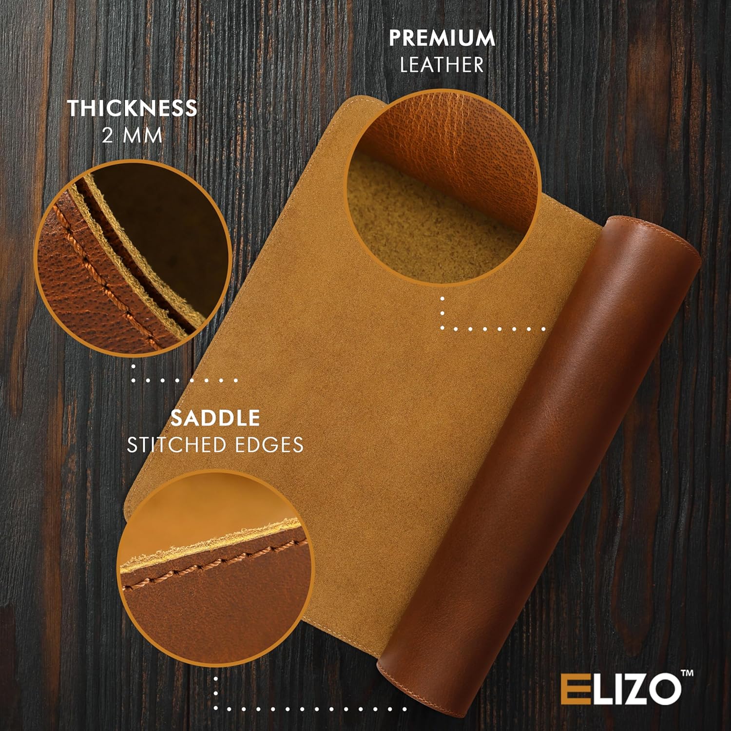 Leather Desk Mat Set (24X14) Single Layer (Cognac)
