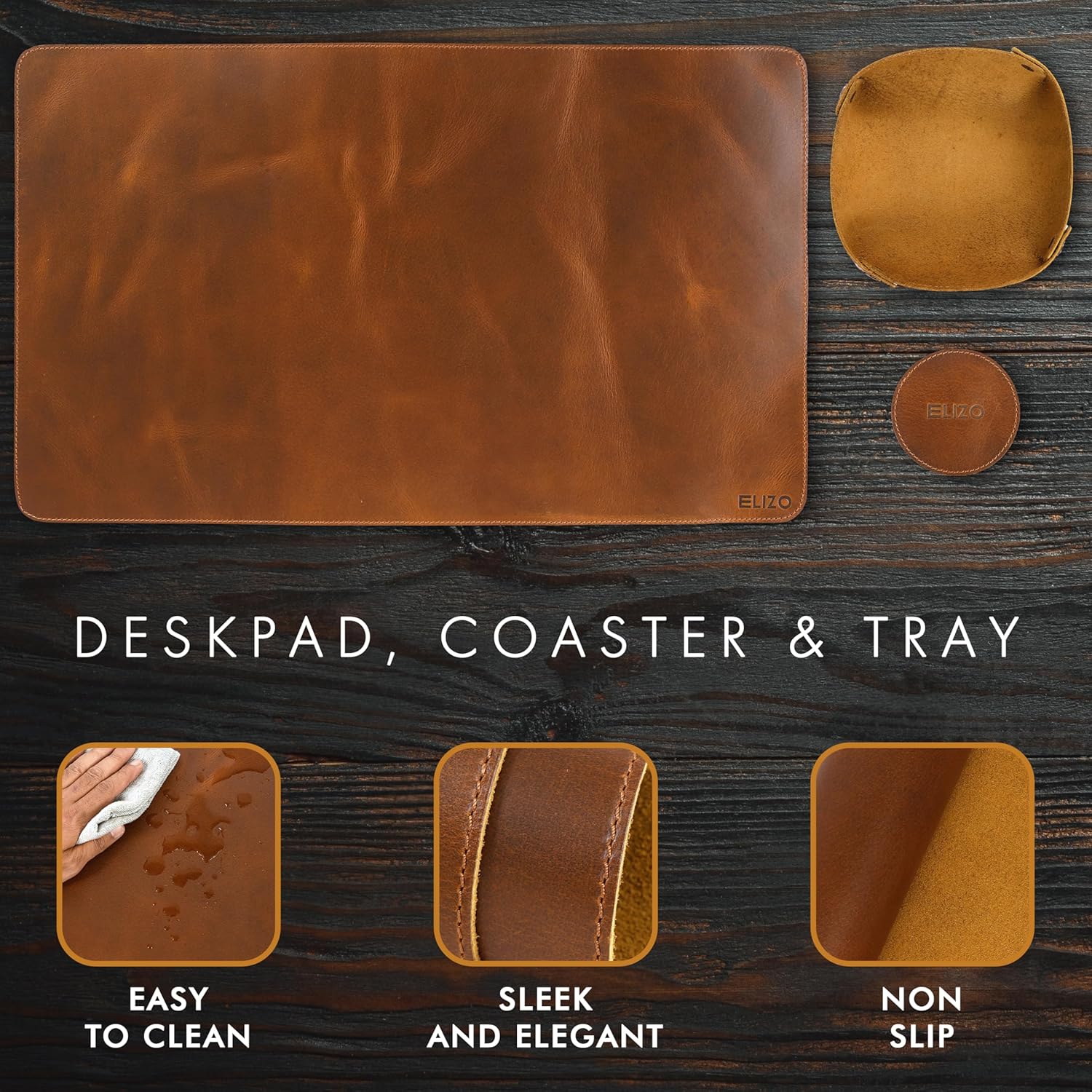 Leather Desk Mat Set (24X14) Single Layer (Cognac)