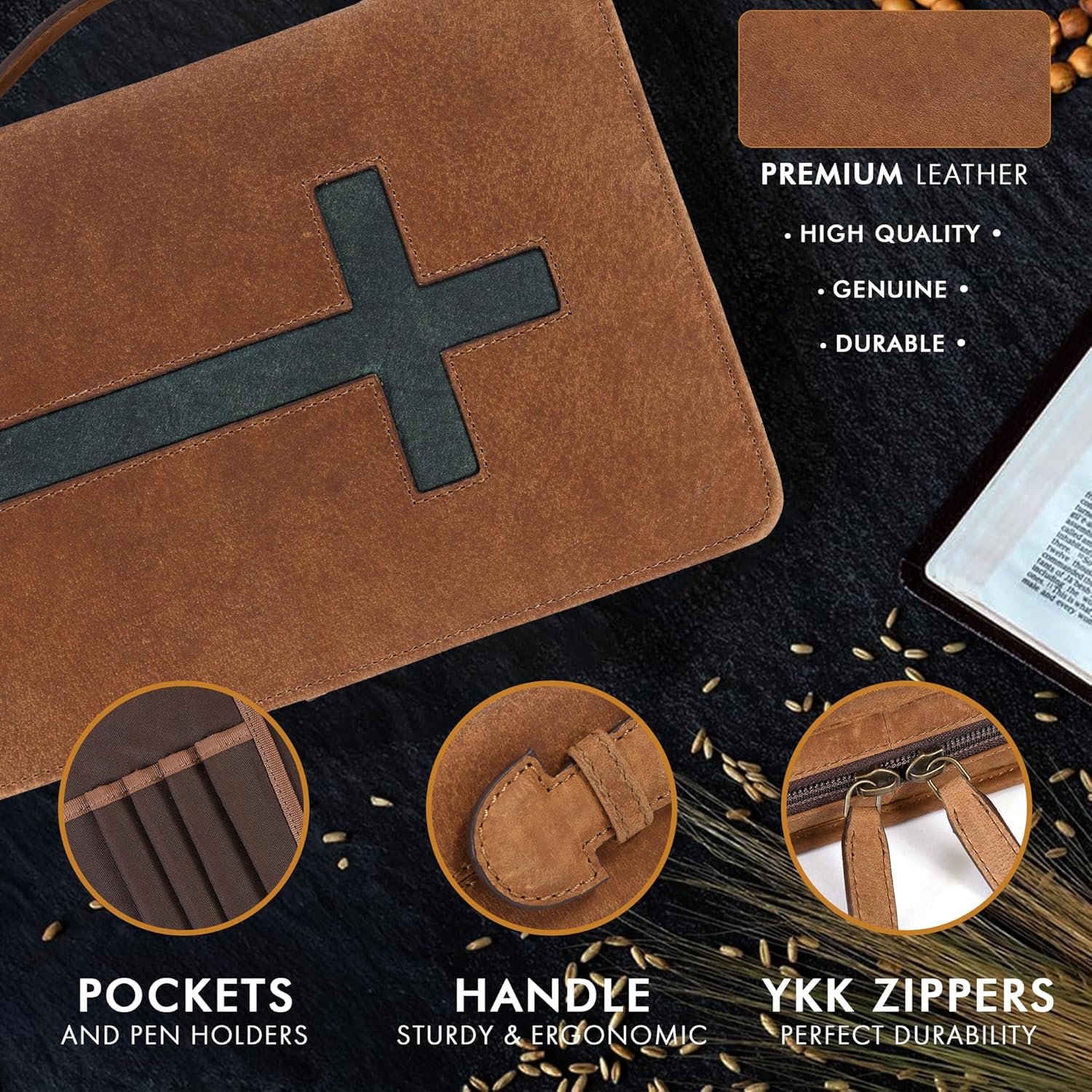 Study Leather Bible Case (Saddle Green)