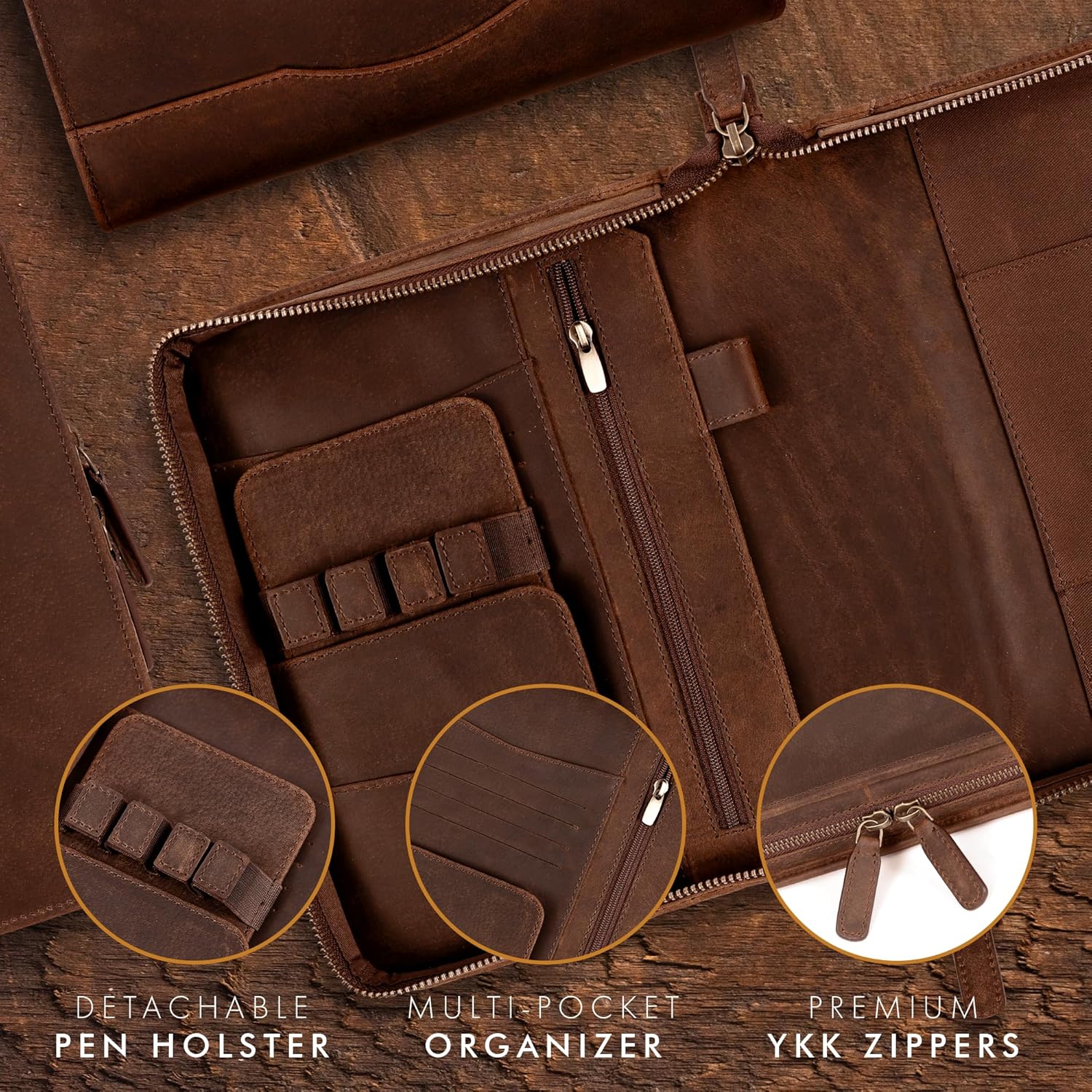 A5 Leather Portfolio & Notebook Cover (Grizzly)