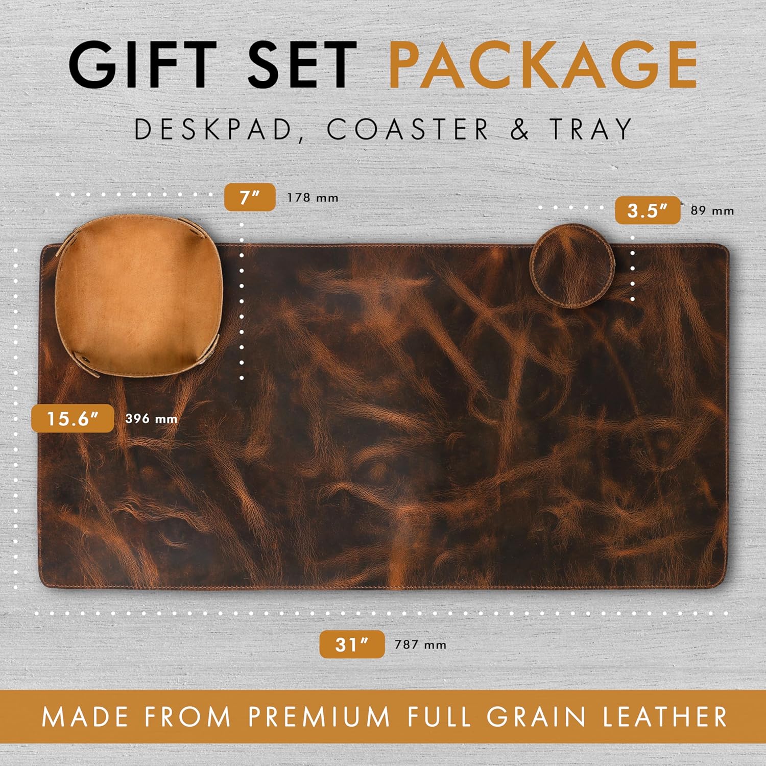 Leather Desk Mat Set (3mm) Double layer (Hickory)