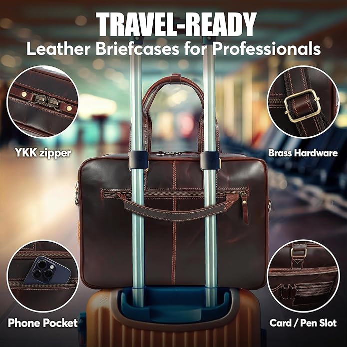 Leather Briefcase for 16-Inch Laptop (Kodiak)