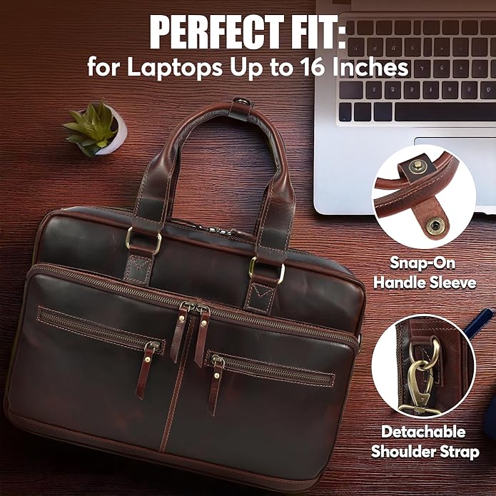 Leather Briefcase for 16-Inch Laptop (Kodiak)