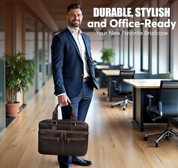 Leather Briefcase for 16-Inch Laptop (Kodiak)