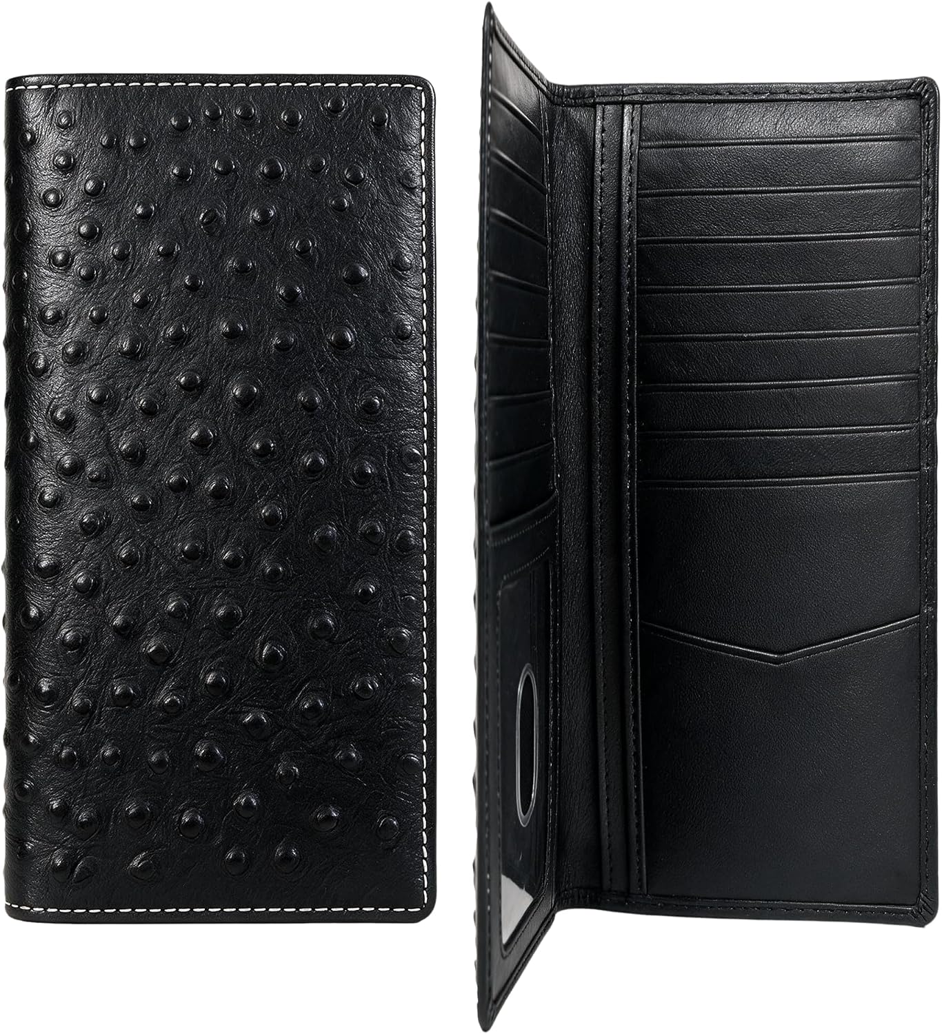 Mens Long Wallet (Black Ostrich)