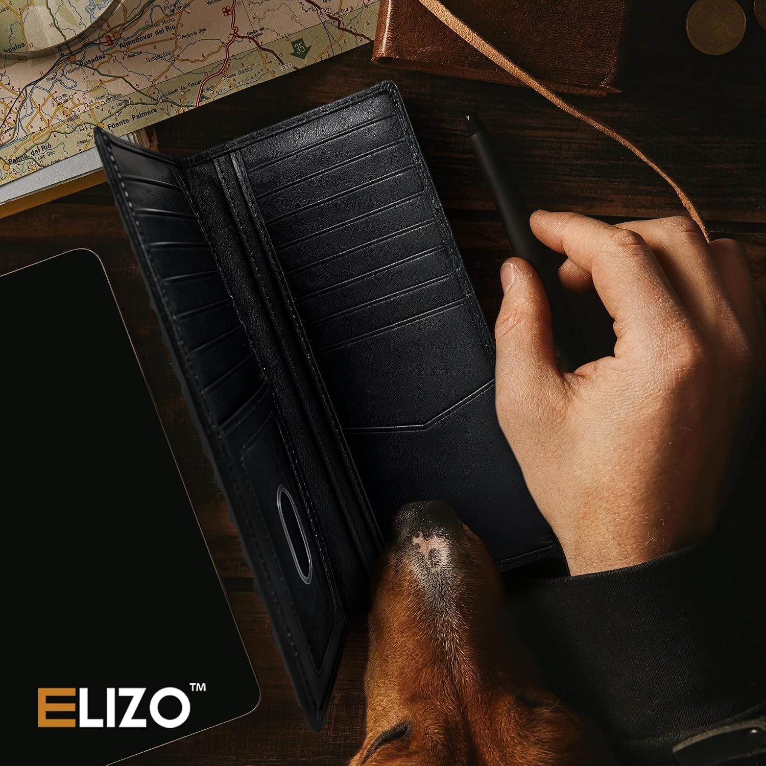 Mens Long Wallet (Black Ostrich)