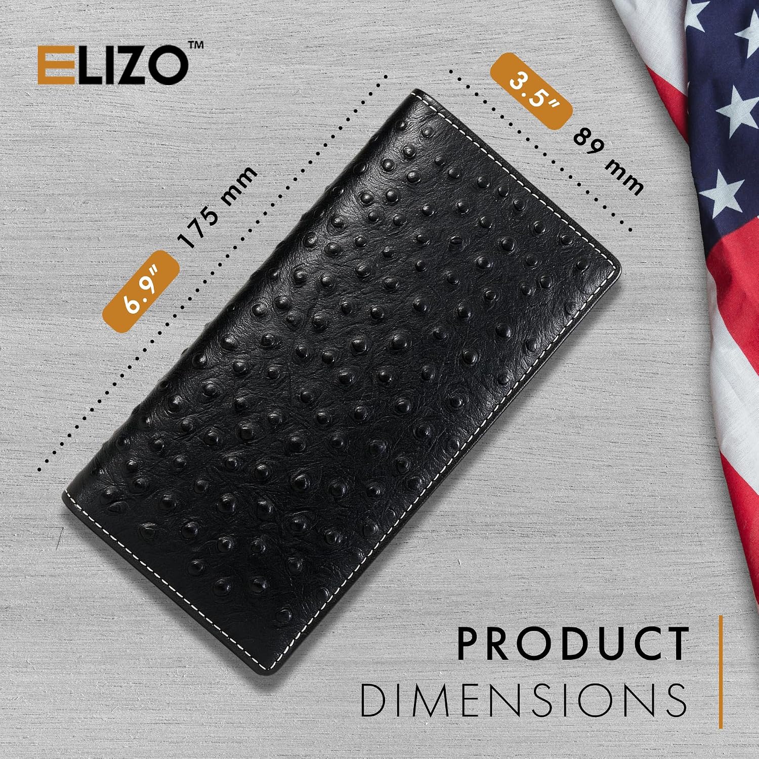Mens Long Wallet (Black Ostrich)