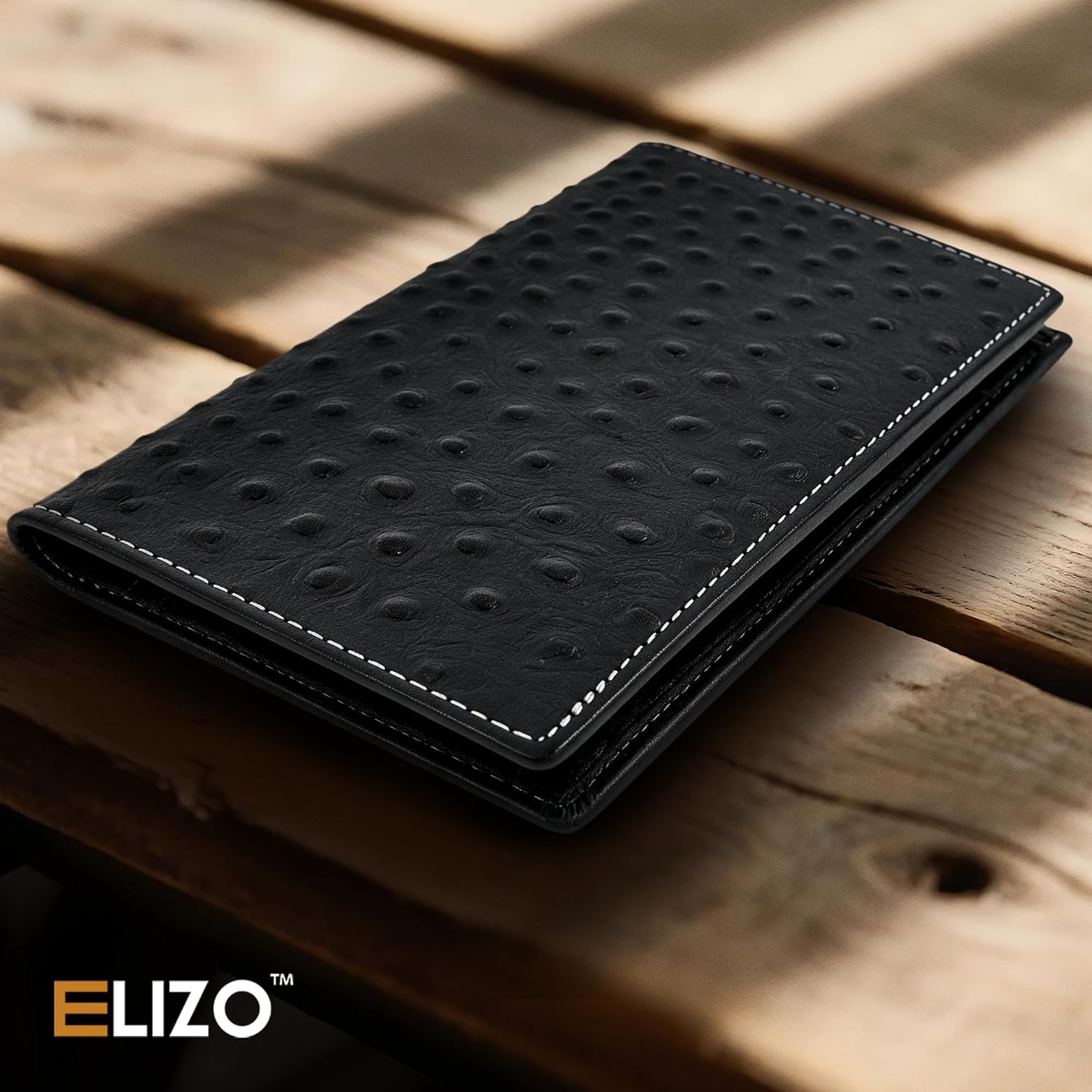 Mens Long Wallet (Black Ostrich)