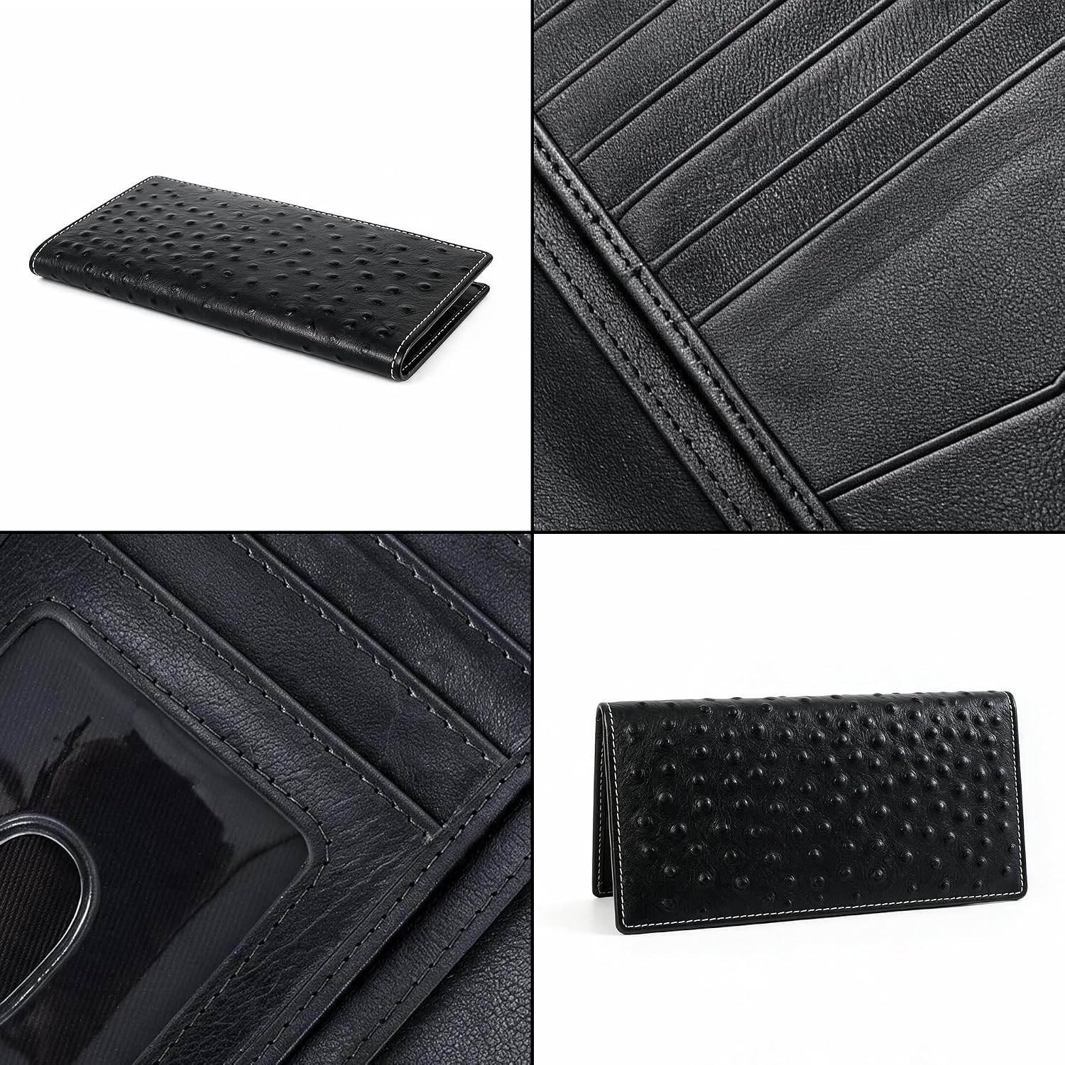 Mens Long Wallet (Black Ostrich)