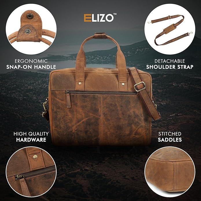 Leather Briefcase for 16-Inch Laptop (Saddle)