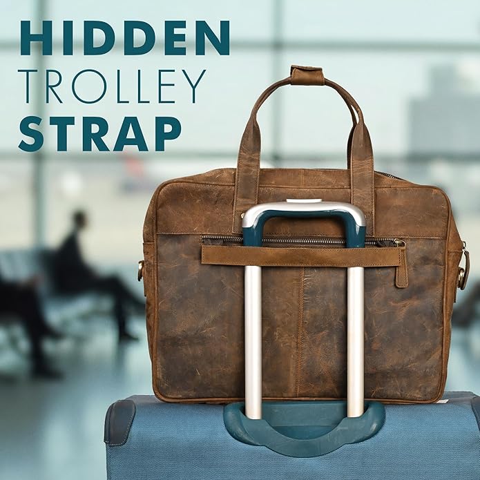 Leather Briefcase for 16-Inch Laptop (Saddle)