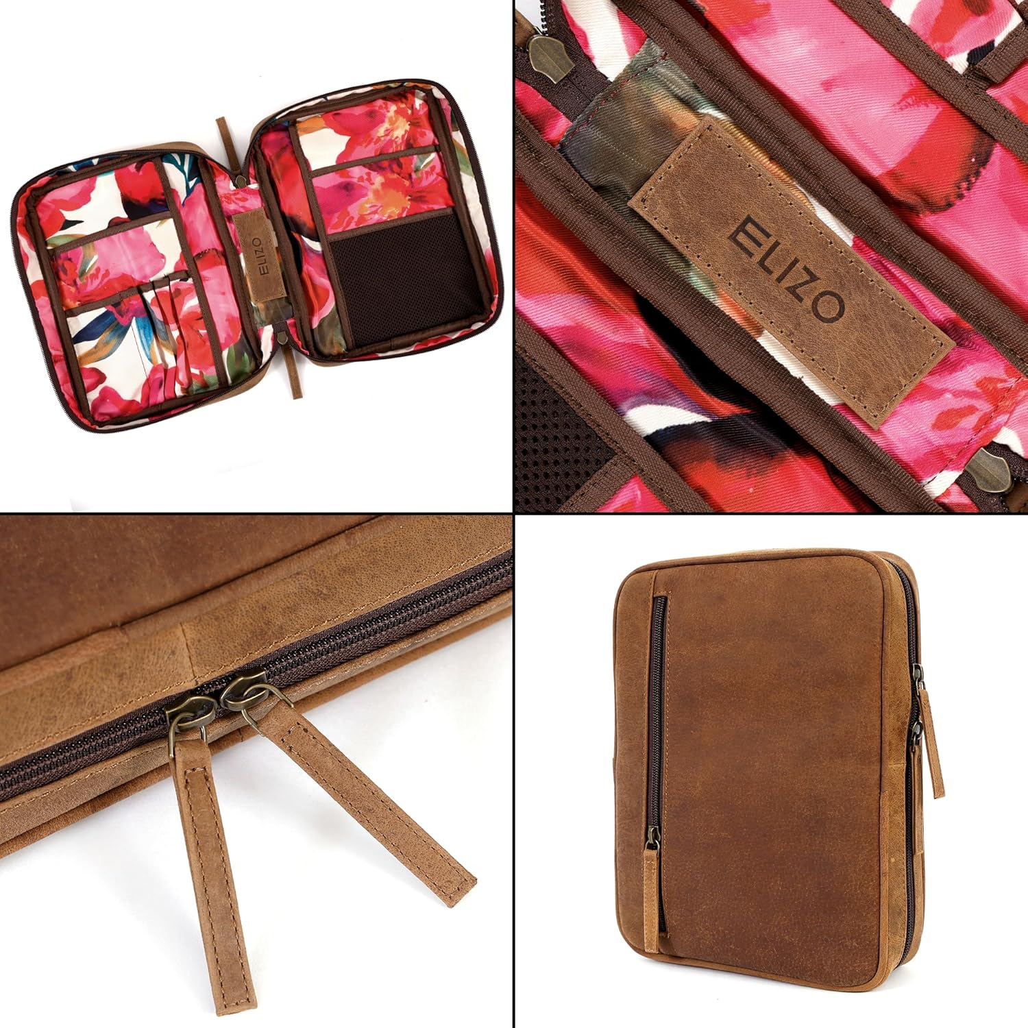 Leather Bible Case (Saddle with Floral Interior)
