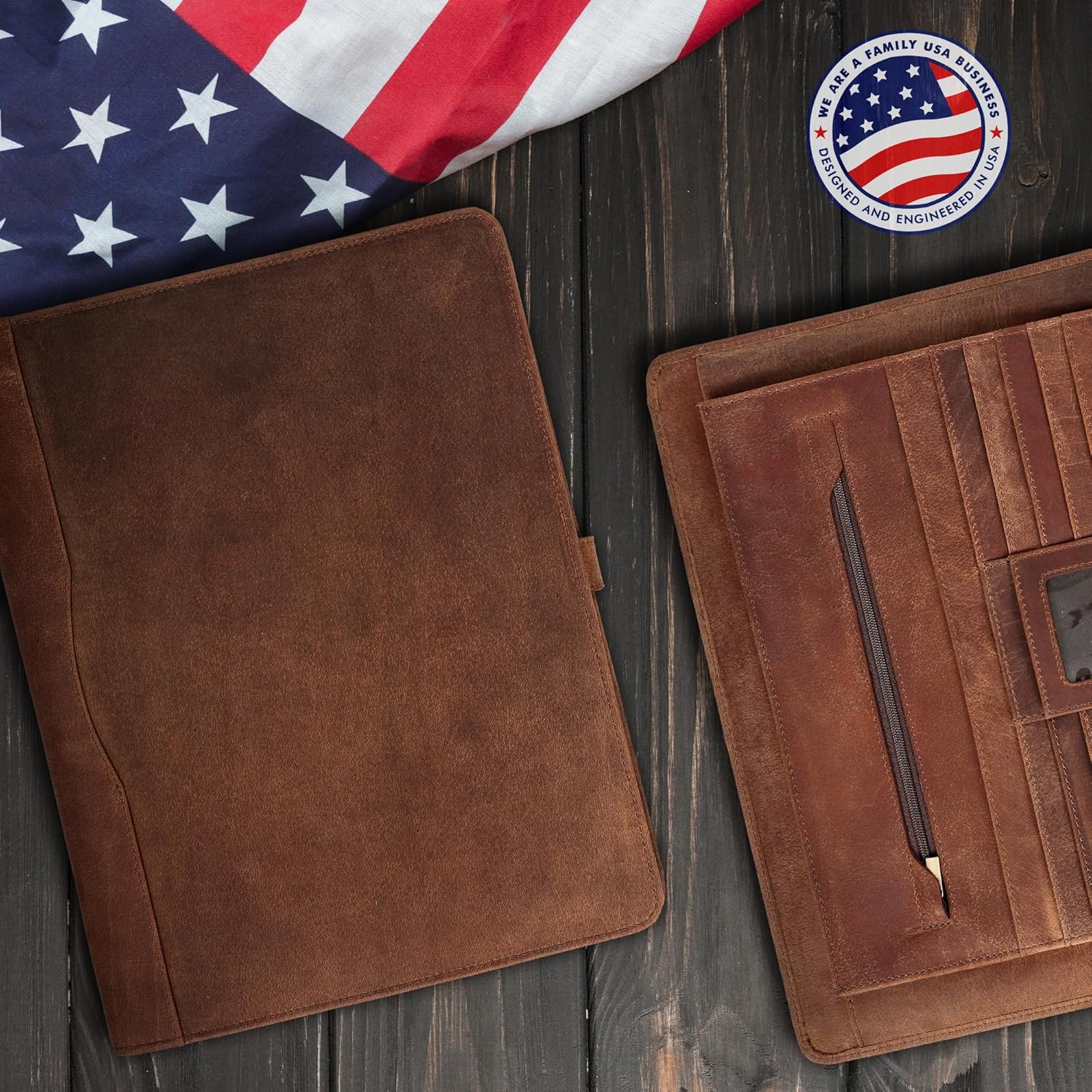 Leather Portfolio Organizer (Saddle, Letter Strap)