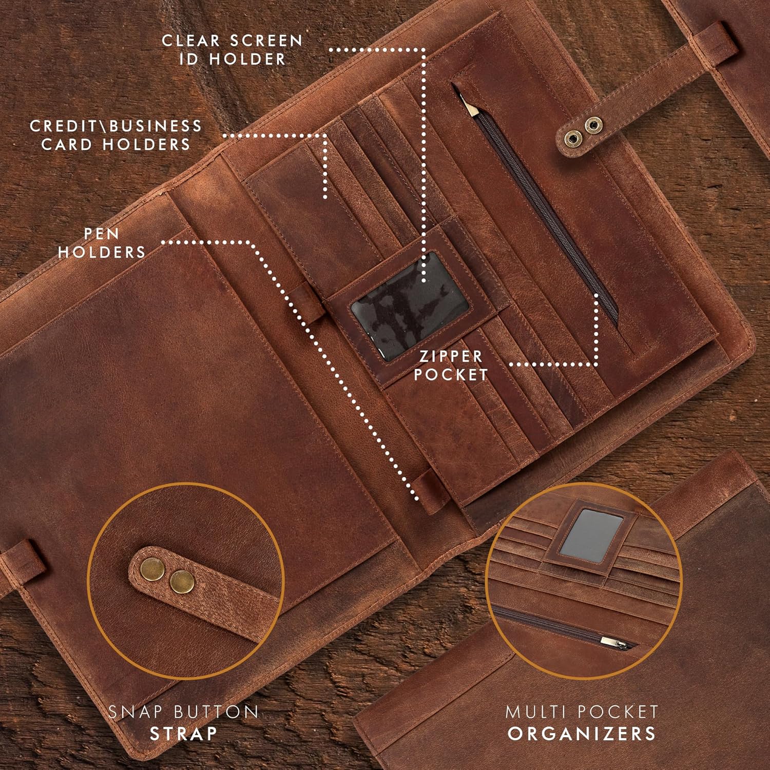 Leather Portfolio Organizer (Saddle, Letter Strap)