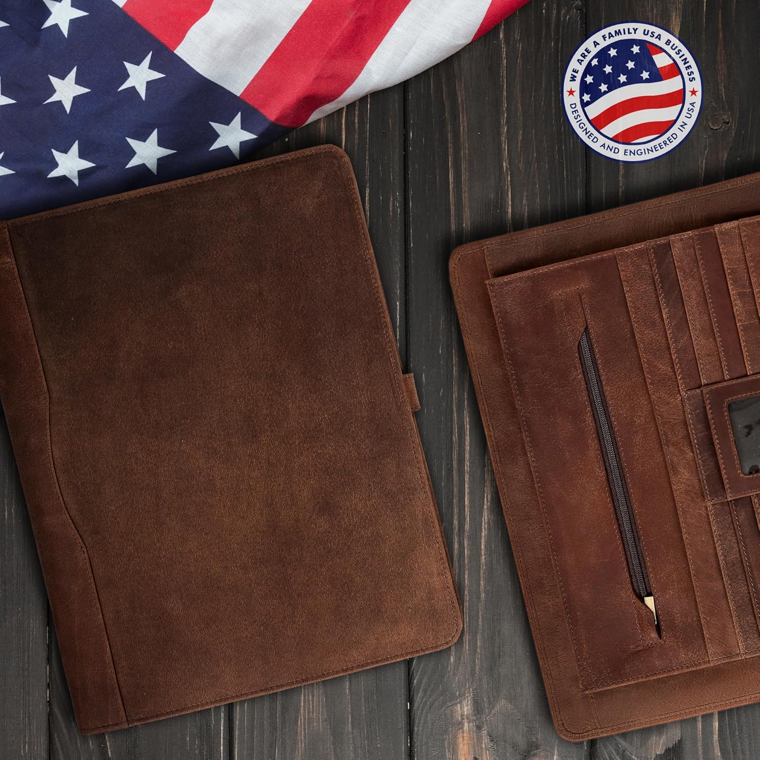 Leather Portfolio Organizer (Saddle, Letter Strap)