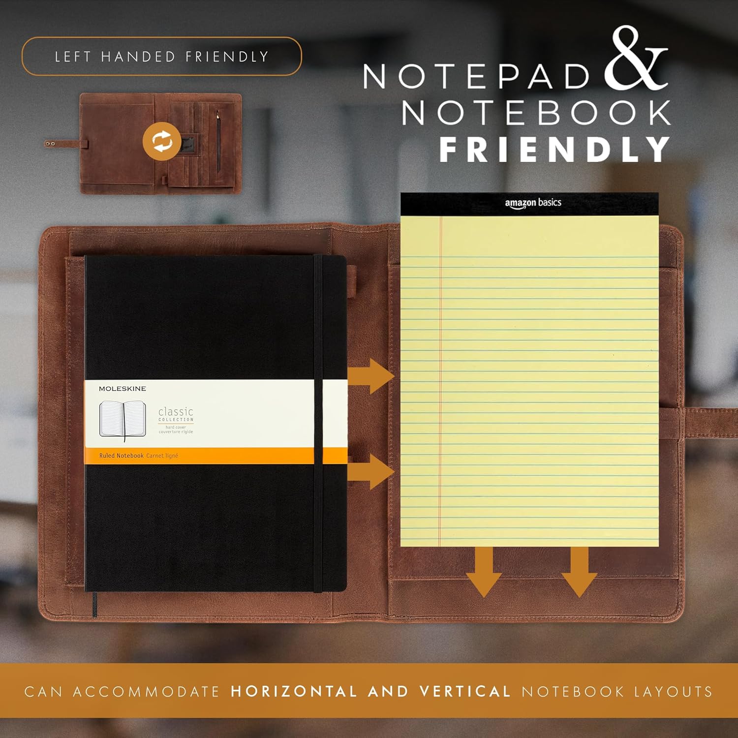 Leather Portfolio Organizer (Saddle, Letter Strap)