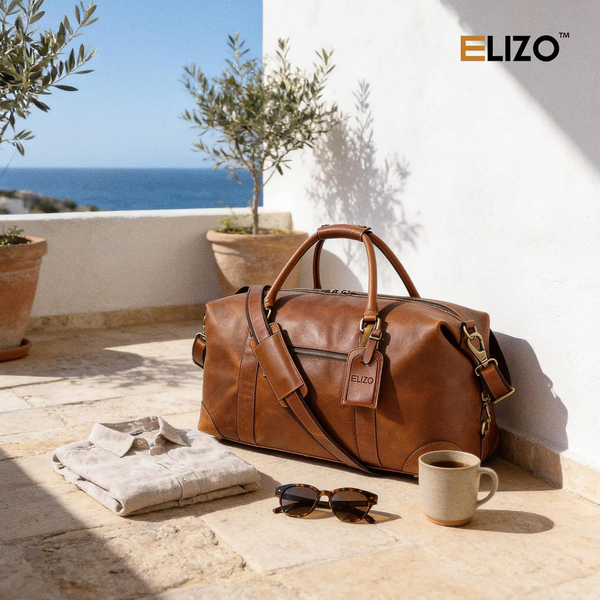 Leather Duffle Bag - Overnight Travel Bag in Tan