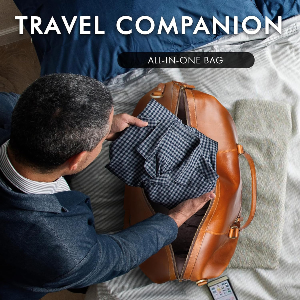 Leather Duffle Bag - Overnight Travel Bag in Tan