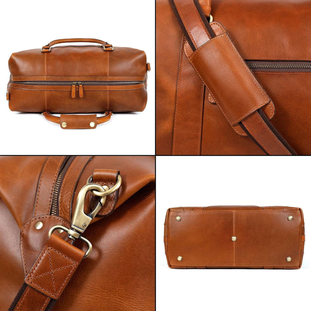 Leather Duffle Bag - Overnight Travel Bag in Tan