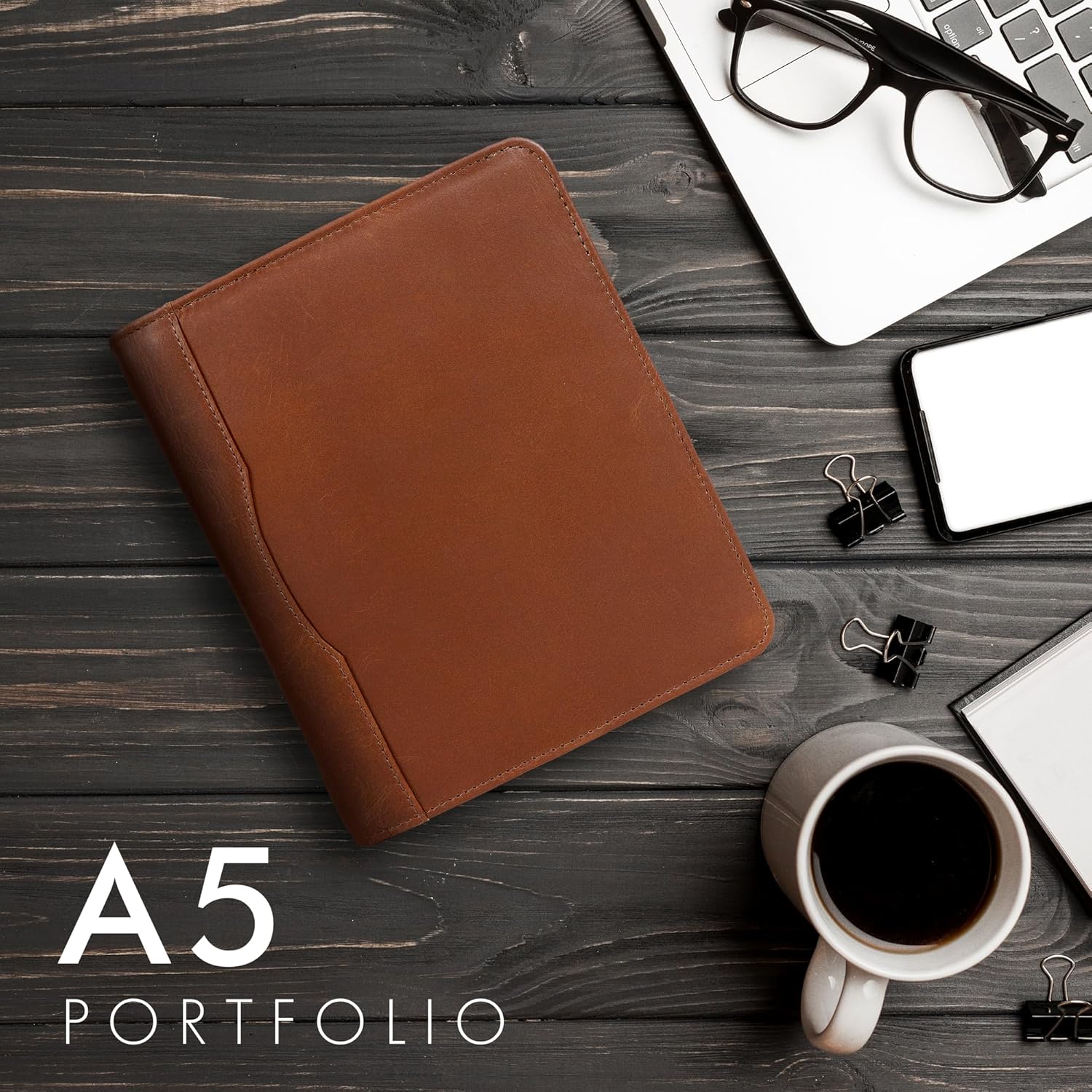 A5 Leather Portfolio & Notebook Cover (Tan)