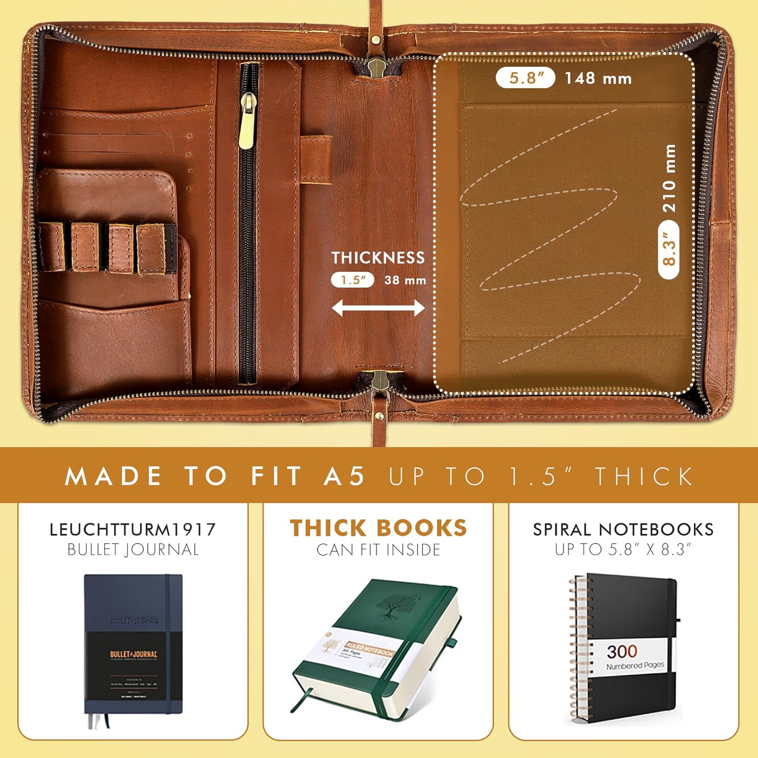 A5 Leather Portfolio & Notebook Cover (Tan)