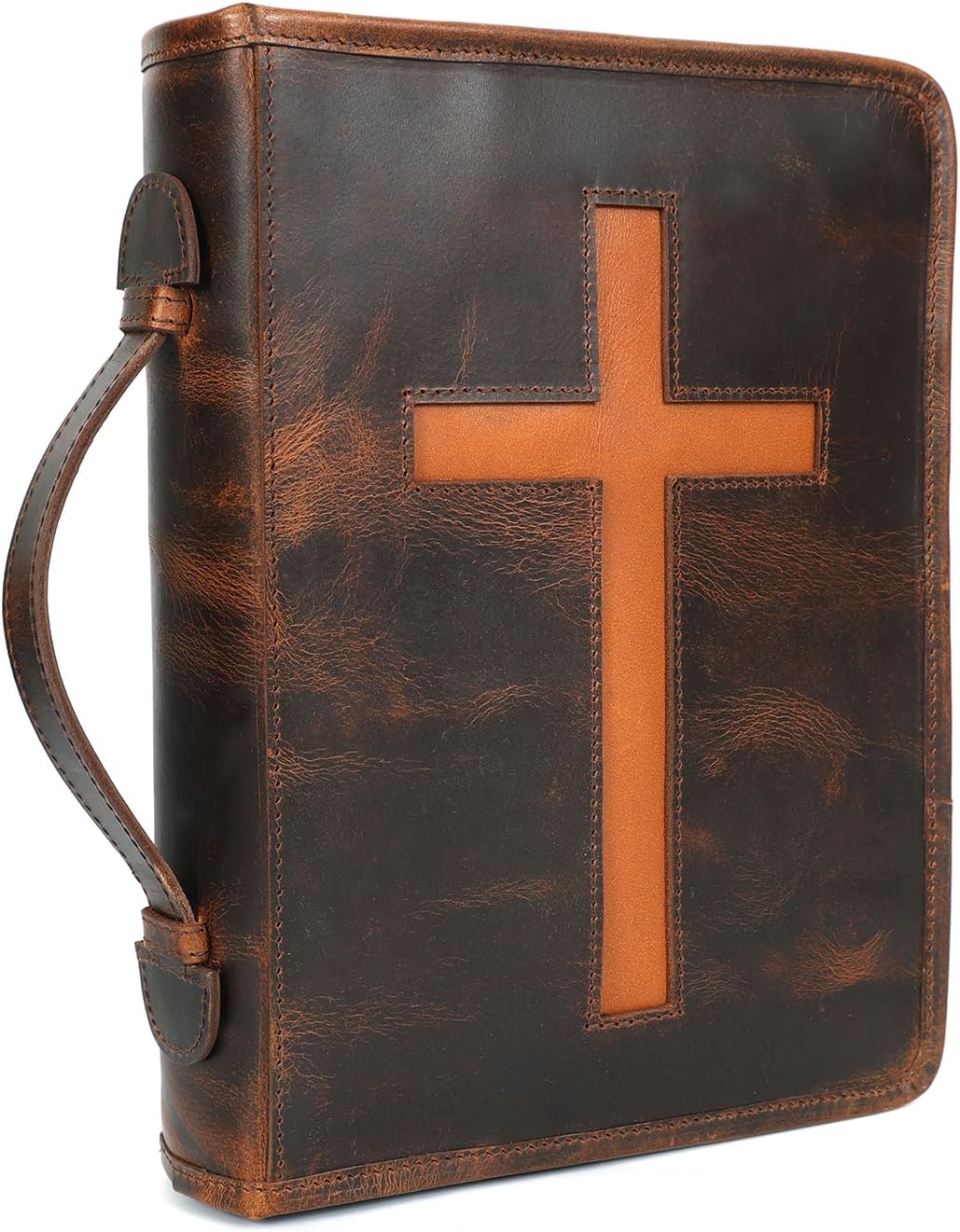 Study Leather Bible Case (Timber/Cross)