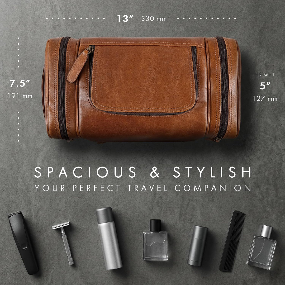 Leather Toiletry Bag Dopp Kit (X-Large, Cognac), #product_type - Elizo