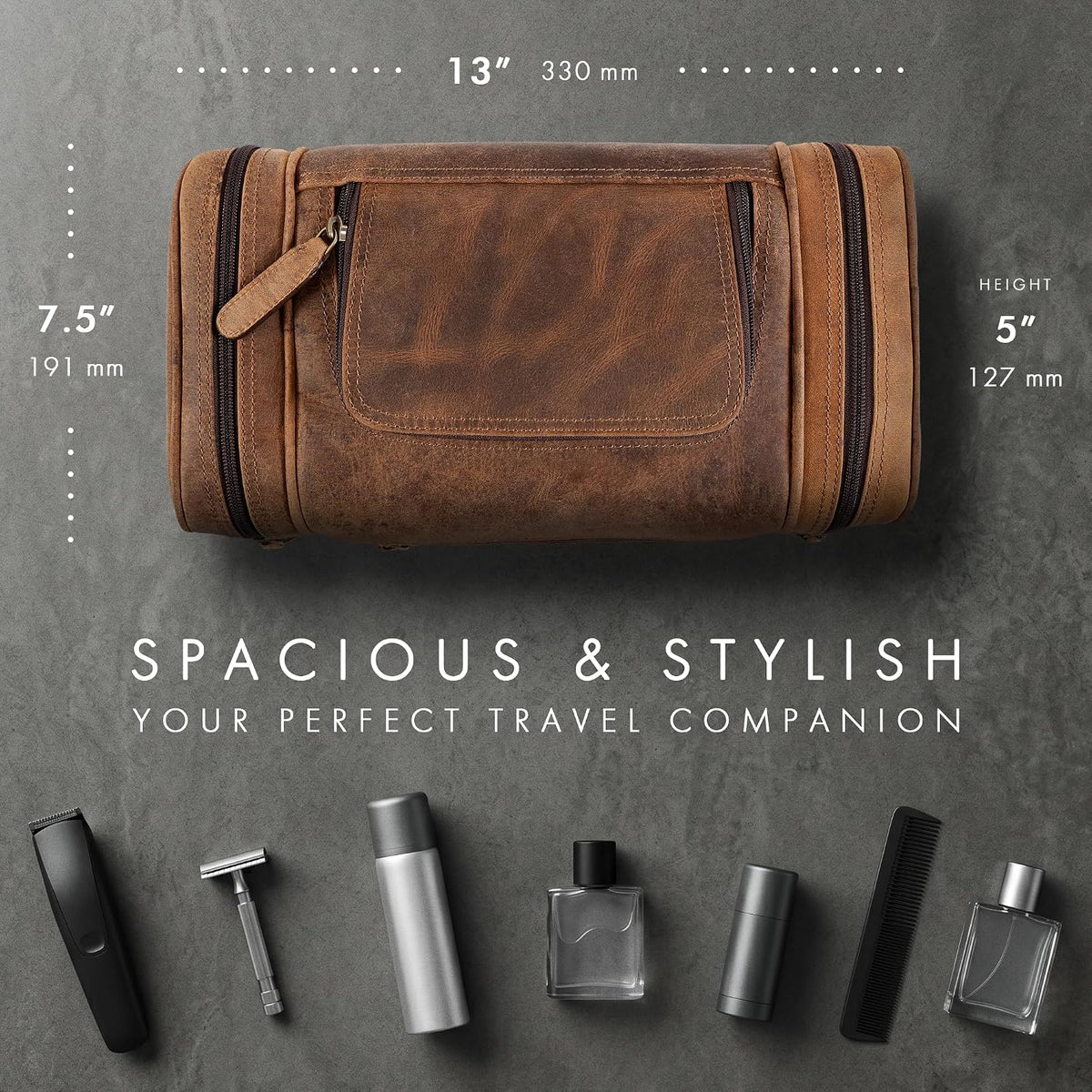 Leather Toiletry Bag Dopp Kit (X-Large, Grizzly), #product_type - Elizo
