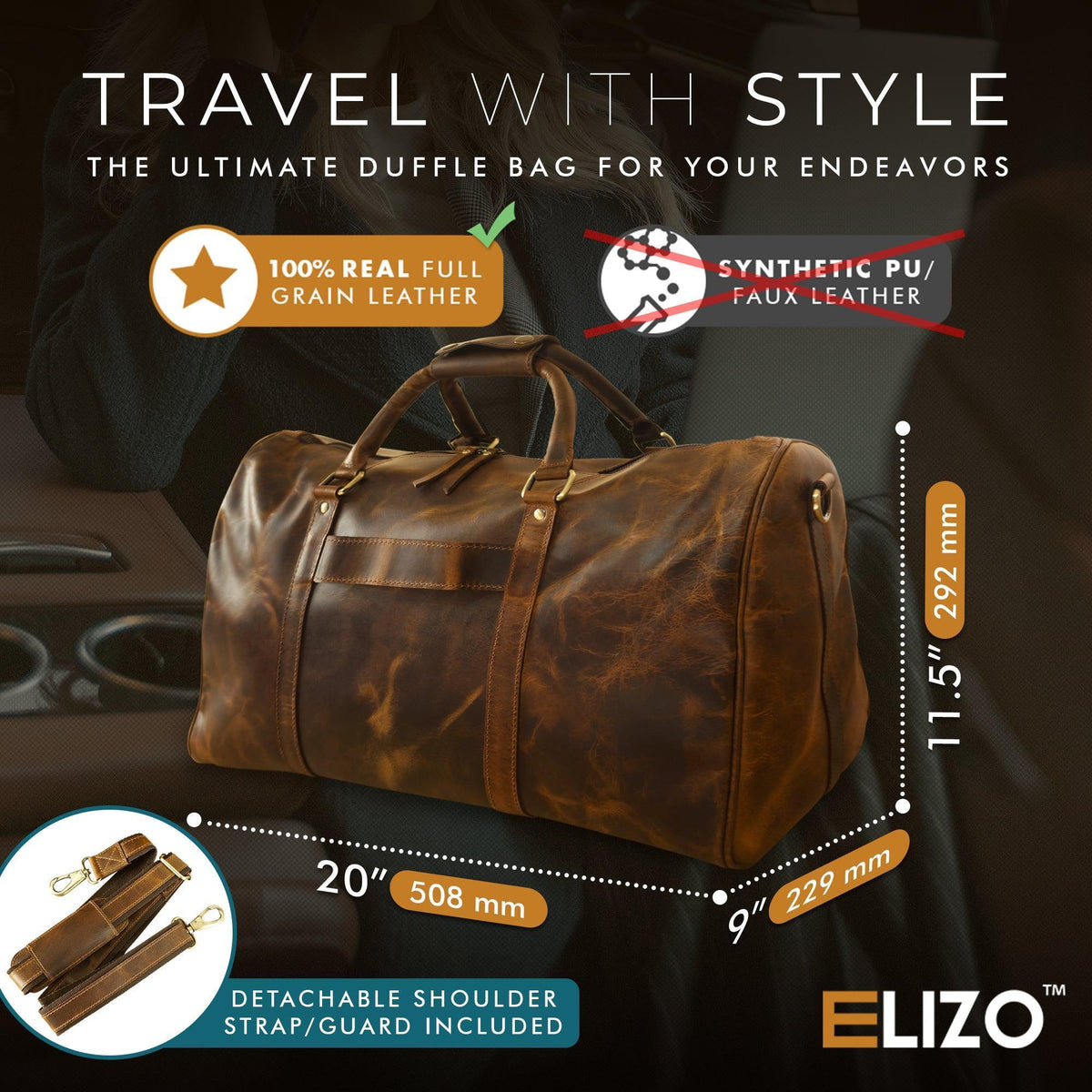 Personalized Leather Duffle Bag (Antique), #product_type - Elizo