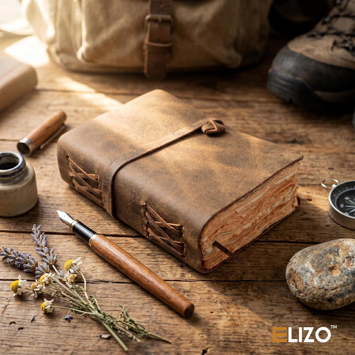 Leather Journal (4X6) - Strap Lock Closure - Teak Brown