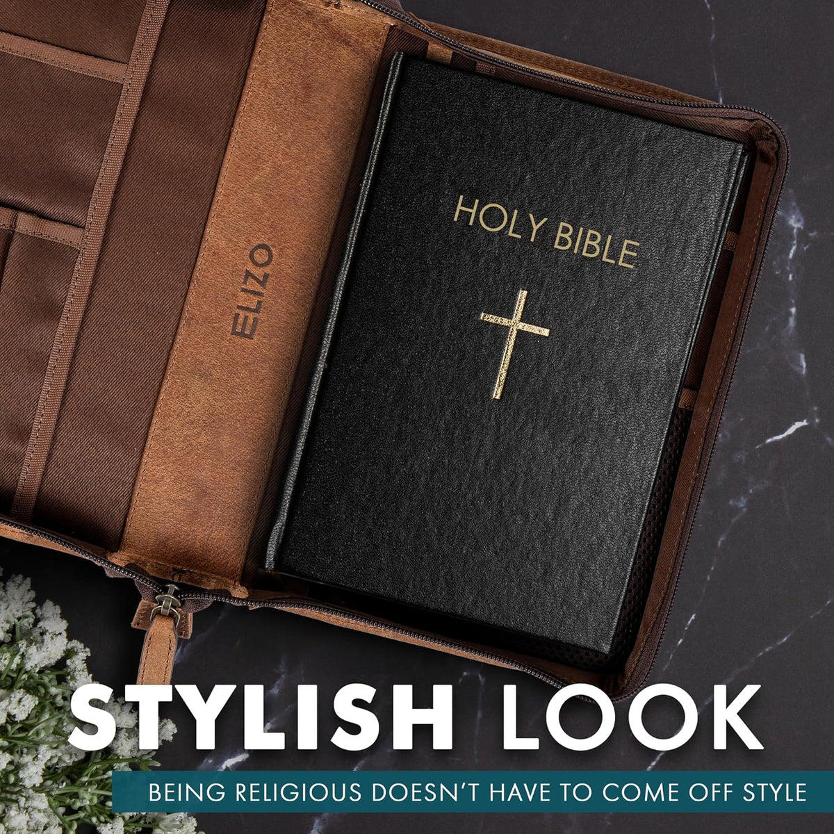 Small Leather Bible Case (Saddle Green/Cross), #product_type - Elizo