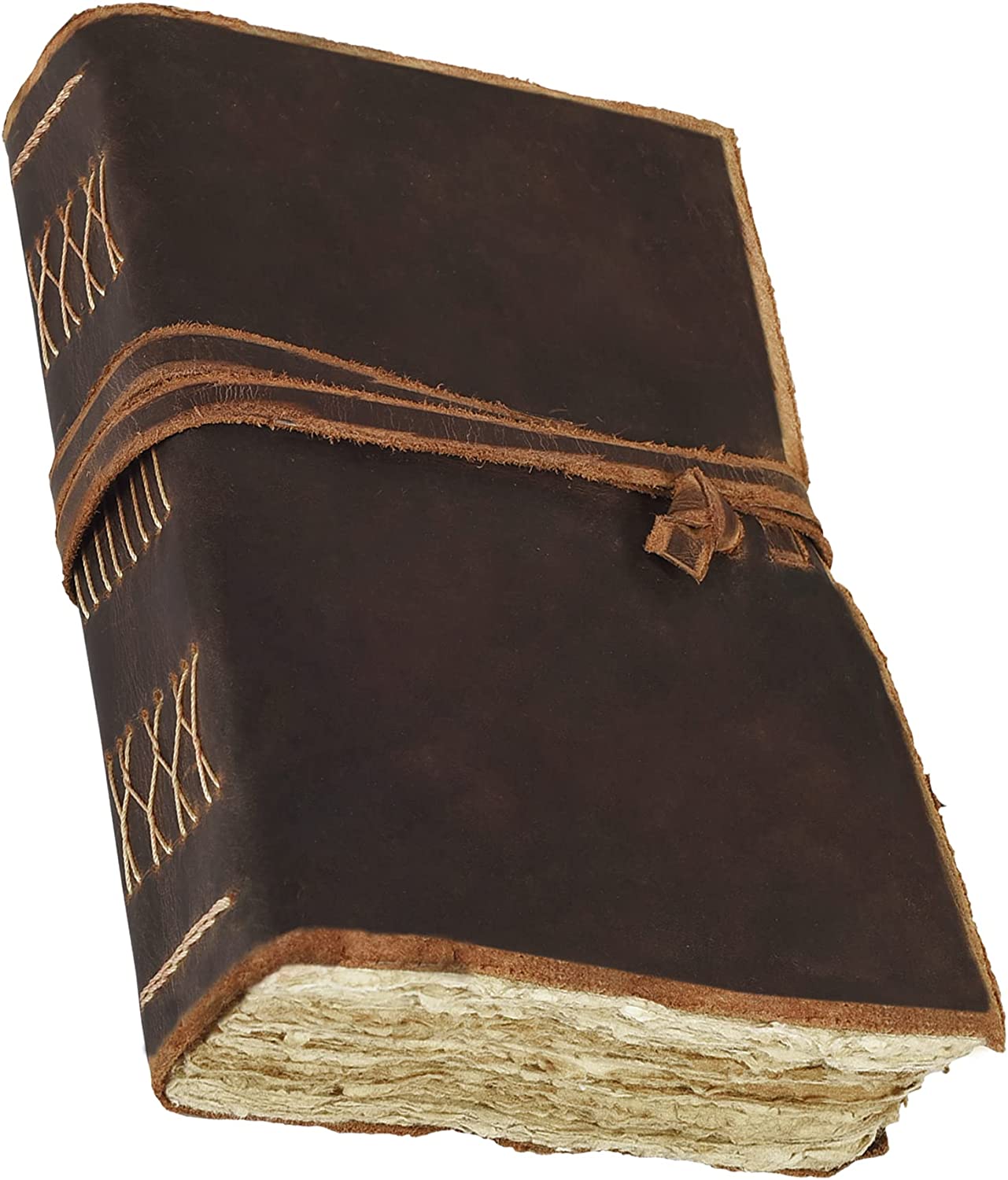 Vintage Leather Journal Notebook Deckle Paper - Teak (9x7)