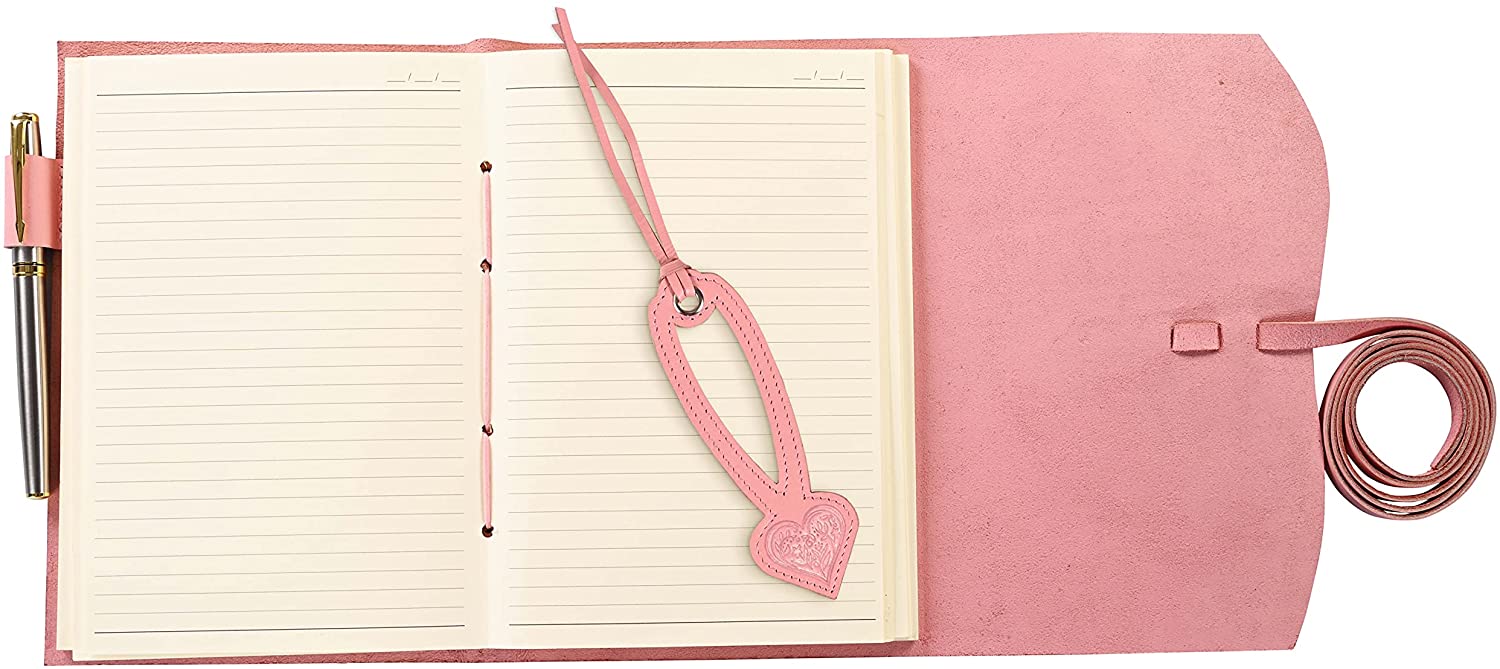 Leather Writing Journal Lined Cream - Pink (7x9)